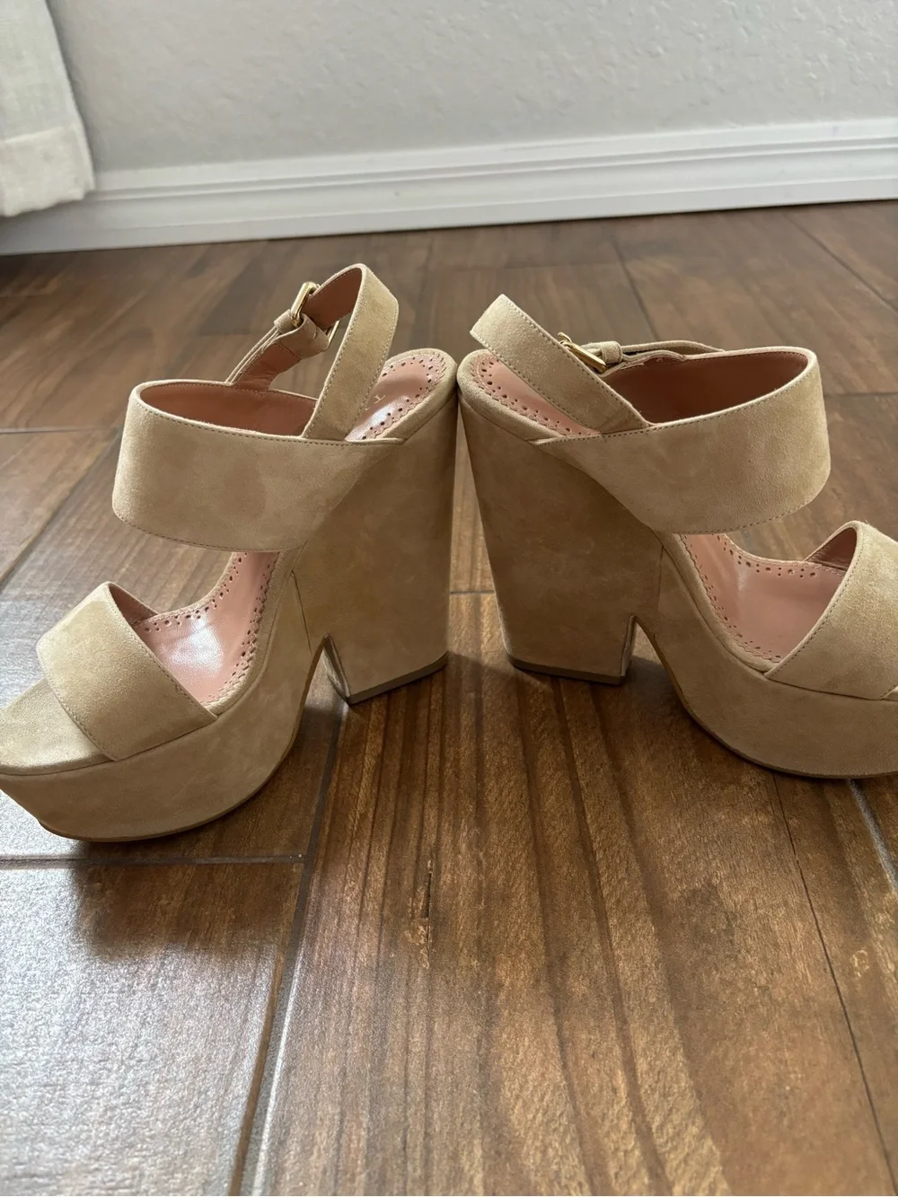 Twin-Set Beige Suede Platform Sandals